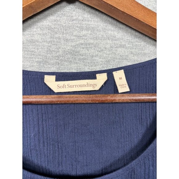 Soft Surroundings Womens Tank Top M Navy Blue Sleeveless Textured Cotton - Picture 2 of 4